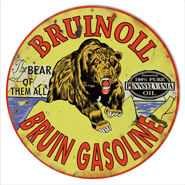 Bear Bruin Oil And Gasoline Motor Oil Vintage Style Metal Sign 14 x 14