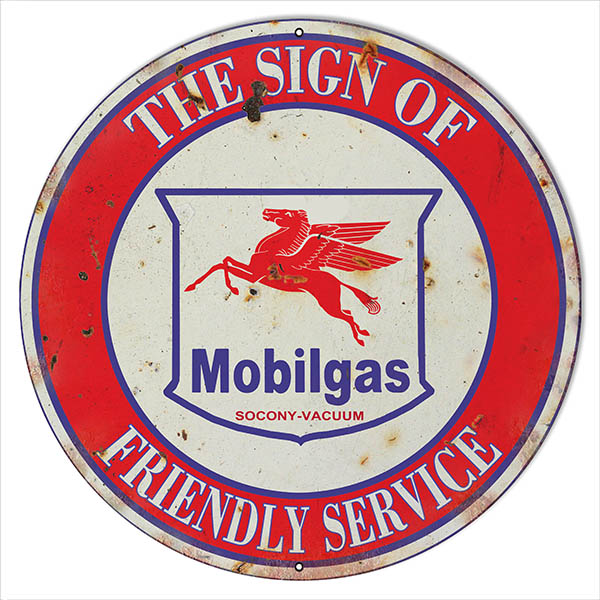 Mobilgas Friendly Service Motor Oil Vintage Style Metal Sign 24 x 24
