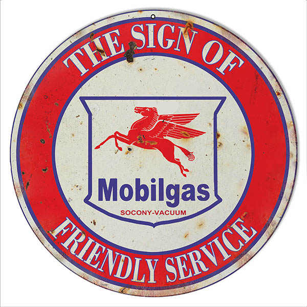 Mobilgas Friendly Service Motor Oil Vintage Style Metal Sign 14 x 14