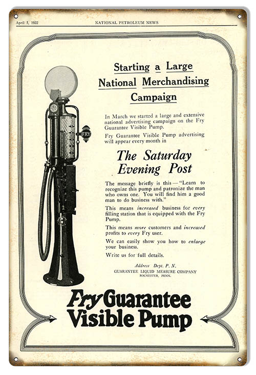 Fry Guarantee Visible Pump Gas Station 12×18