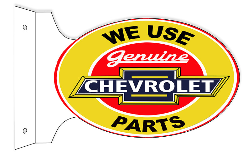 Genuine Chevrolet Parts Double Sided Flange Vintage Style Metal Sign 12 × 18