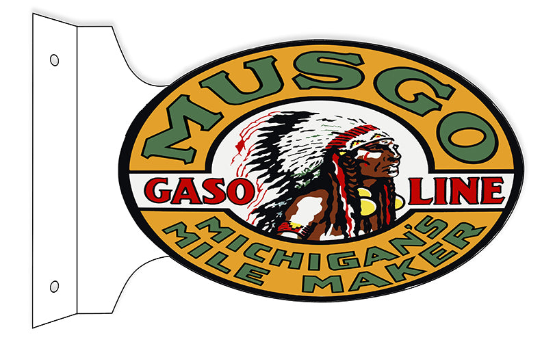 Musgo Gasoline Double Sided Flange Vintage Style Metal Sign 12 × 18