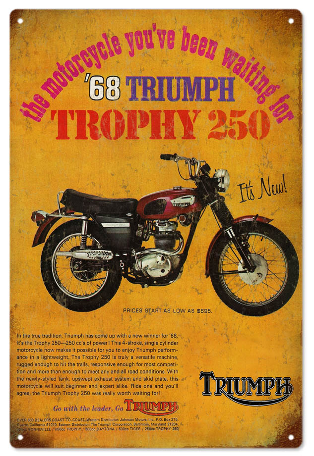 Triumph Trophy 250 Vintage Style Metal Sign 12 x 18
