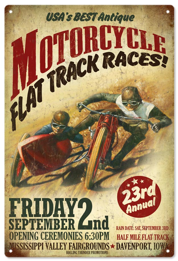Motorcycle Flat Track Races Vintage Style Metal Sign 12 x 18