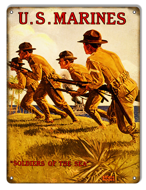 US Marines Of The Sea Military War Vintage Style Metal Sign 9 × 12