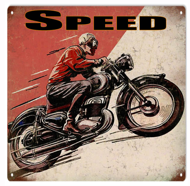 Speed Motorcycle Vintage Style Metal Sign 12 x 18