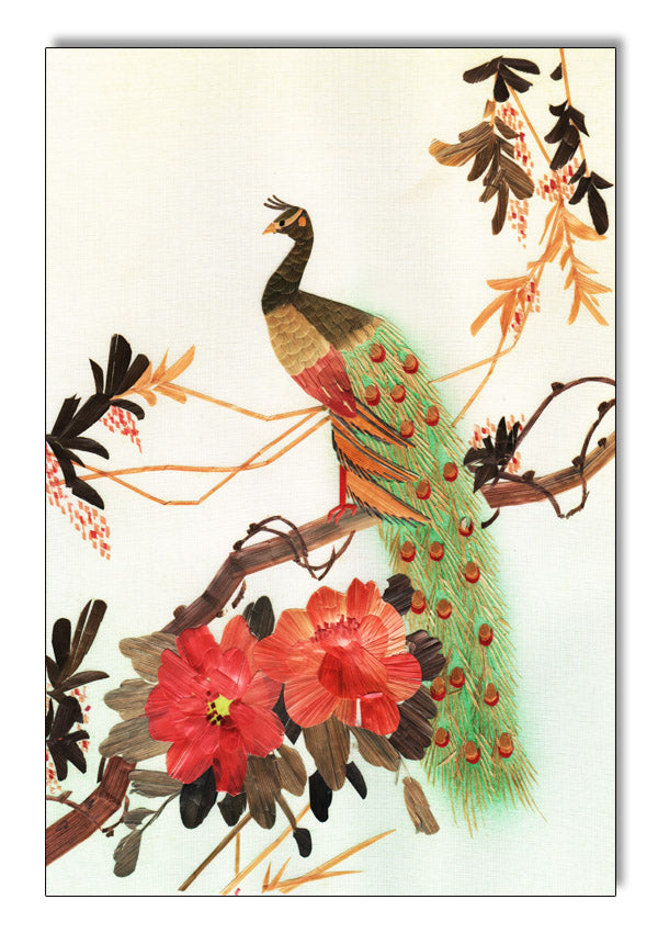 Green Peacock 1920s Silk 12×18