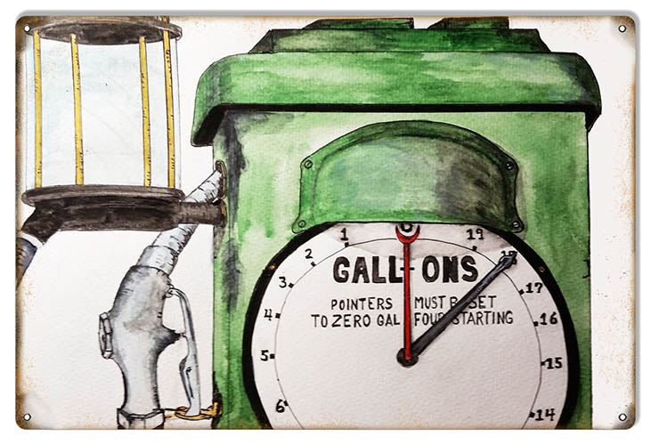 Gas Pump Gallons Gas Station 12×18