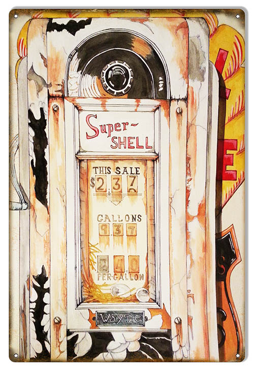 Super Shell Gas Station Pump Vintage Style Metal Sign 12 × 18