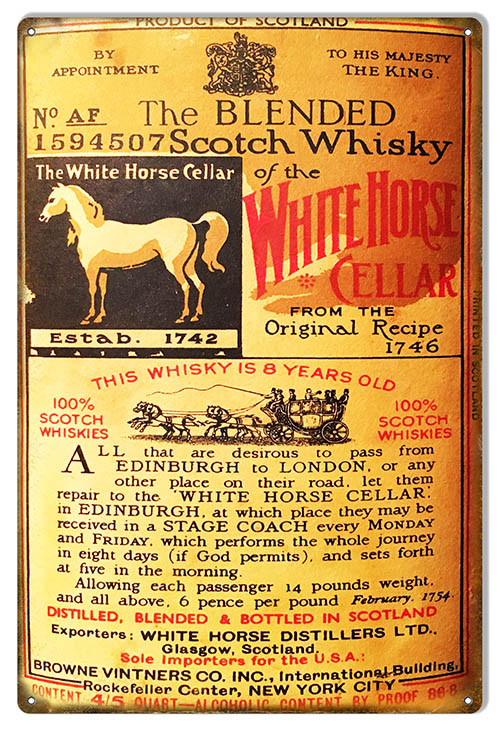 White Horse Cellar Whiskey Bar Vintage Style Metal Sign 12 × 18