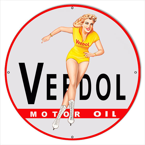 X- Veedol Pin Up Motor Oil Vintage Style Metal Sign 24 × 24