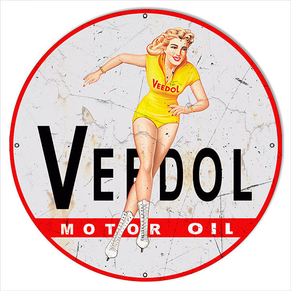X- Veedol Pin Up Girl Motor Oil Vintage Style Metal Sign 30 x 30