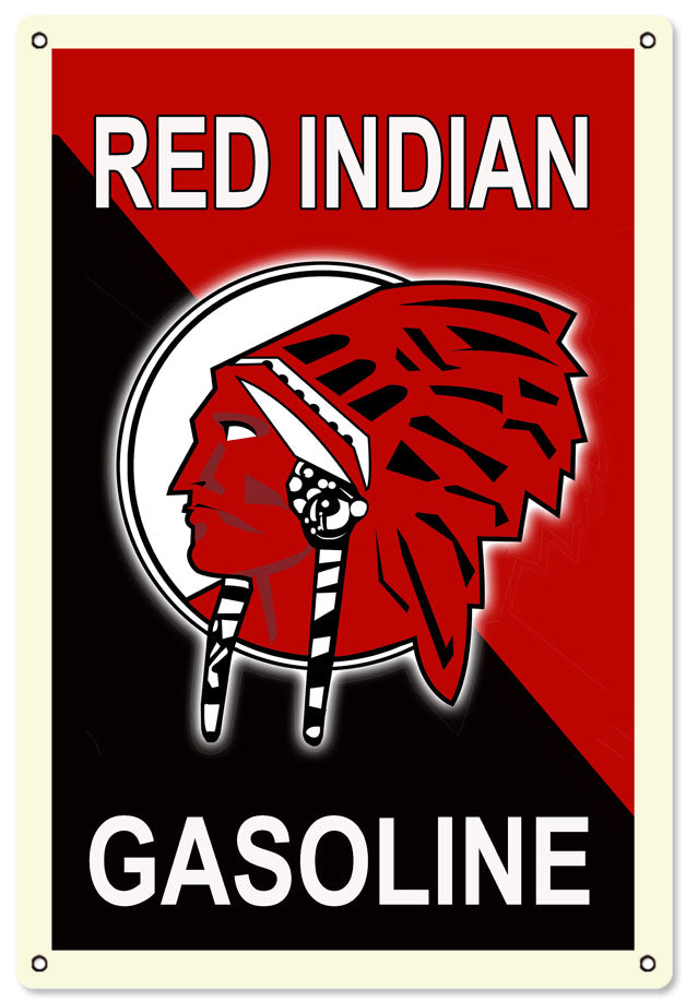 Red Indian Gasoline Vintage Style Metal Sign 12 × 18