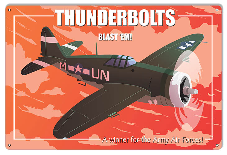 Thunderbolts Aviation Vintage Style Metal Sign 12 × 18