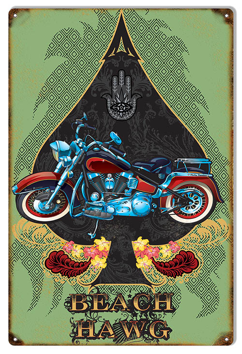 Motorcycle Beach Hawg Vintage Style Metal Sign 12 × 18