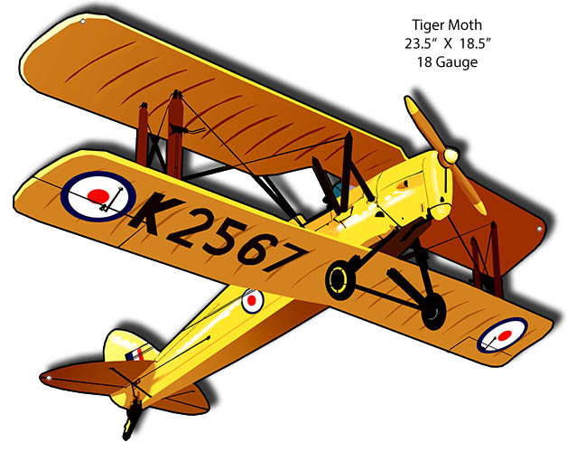 Tiger Moth Airplane Vintage Style Metal Sign 18 × 23