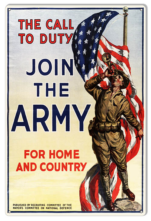 Army For Home And Country Military 12×18
