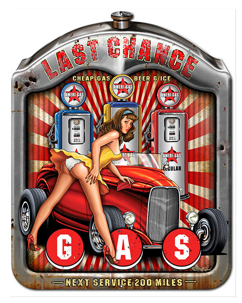 Last Chance Gas Pin Up Girl Hot Rod 14×18