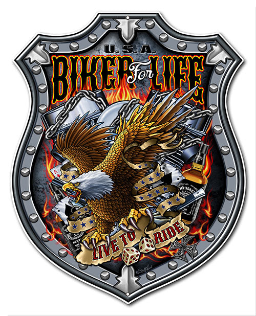 Motorcycle U.S.A. Biker For Life Shield 12x15