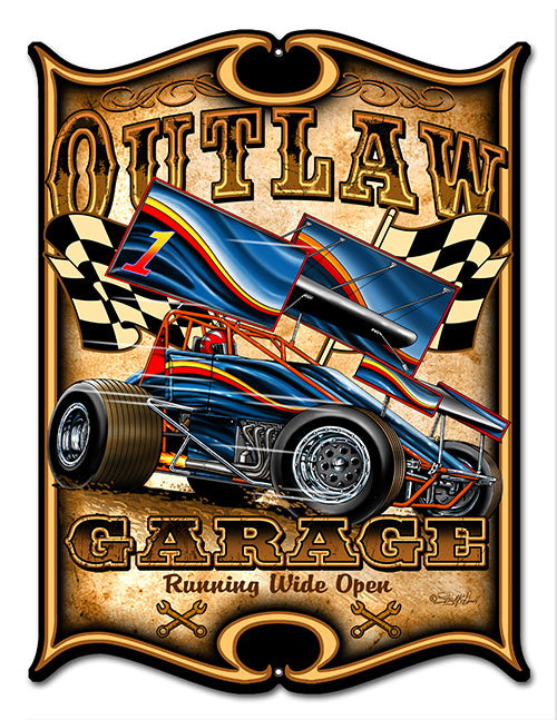 Race Car Out Law Garage 14×18