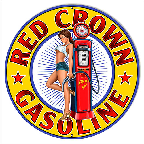 Red Crown Gasoline Pin Up Girl Vintage Style Metal Sign 14 x 14