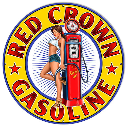 Red Crown Gasoline Pin Up Girl Vintage Style Metal Sign 24 x 24