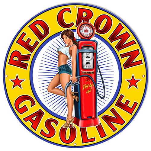 Red Crown Gasoline Pin Up Girl Vintage Style Metal Sign 30 x 30