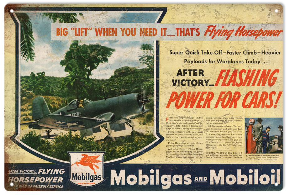 Mobilgas Flying Horsepower Warplanes Vintage Style Metal Sign 12 x 18
