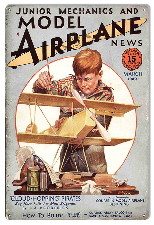 Junior Mechanics Model Airplane News March Vintage Style Metal Sign 12 x 18