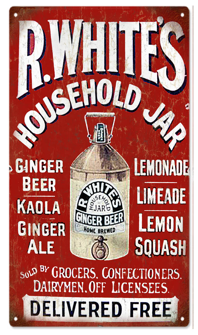 R. Whites Household Jar Ginger Beer Vintage Style Metal Sign 12 x 18