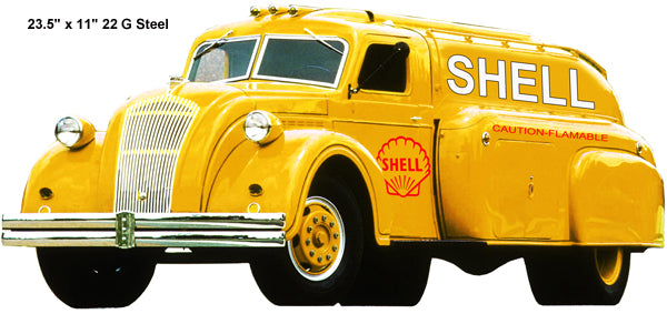 Shell Yellow Gas Truck Vintage Style Metal Sign 11 × 23