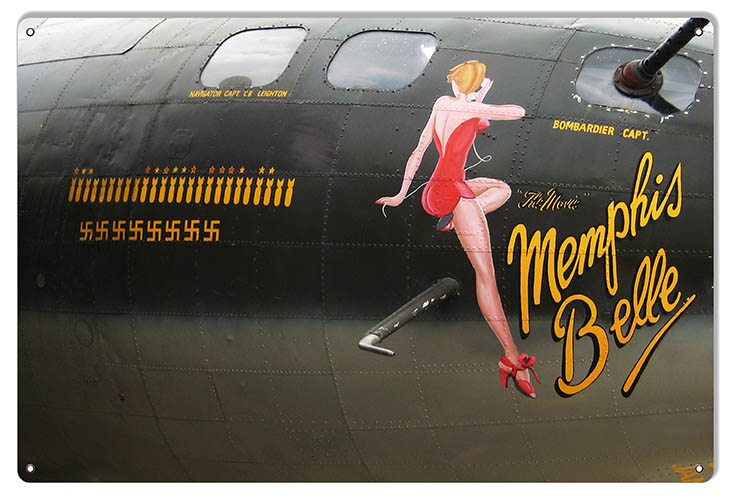 Nose Art Memphis Belle Aviation Vintage Style Metal Sign 12 x 18