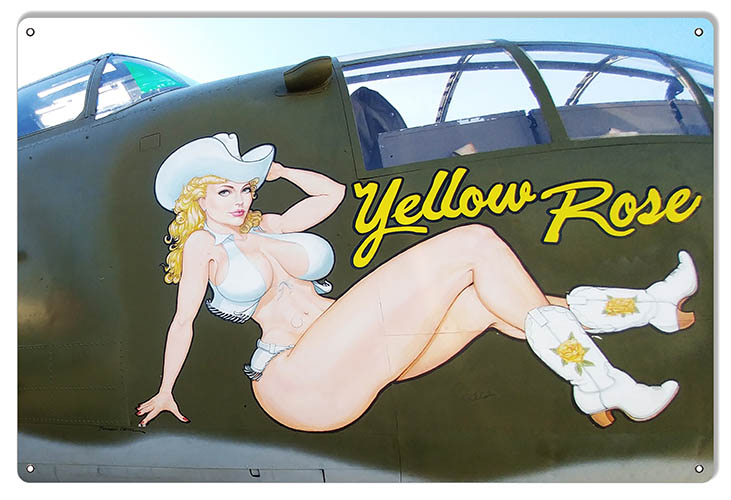 Pin Up Girl Nose Art Yellow Rose 12x18
