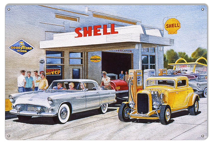 Hot Rod Shell Gas Station Jack Schmitt 12×18