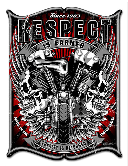 Motorcycle Respect Vintage Style Metal Sign 14 × 16