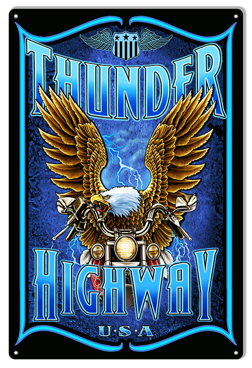 Motorcycle Thunder Vintage Style Metal Sign 12 × 18