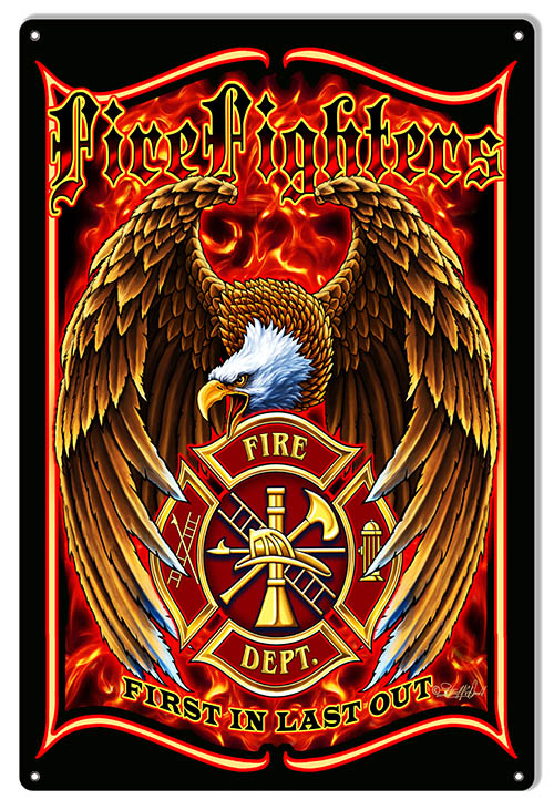 Fire Fighters Patriotic Fire Depment 12×18