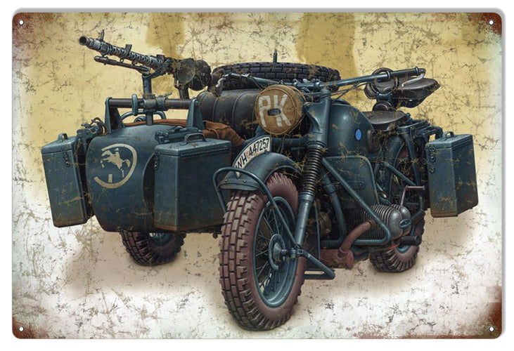 Military Motorcycle Vintage Style Metal Sign 12 × 18