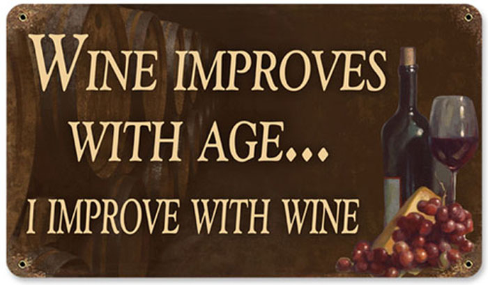 Wine Improves Vintage Style Metal Sign 8 x 14