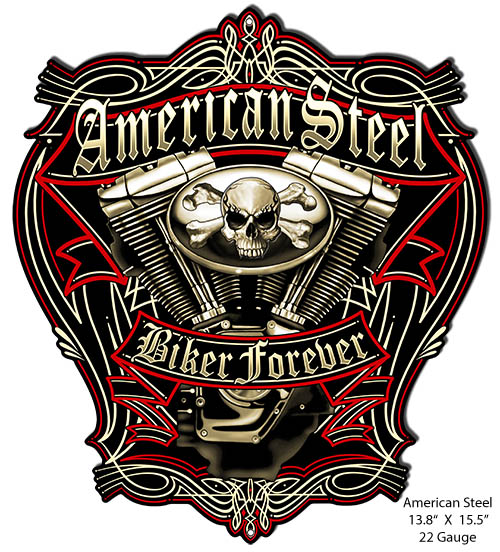 Steel Biker Forever Motorcycle Vintage Style Metal Sign 13 × 15