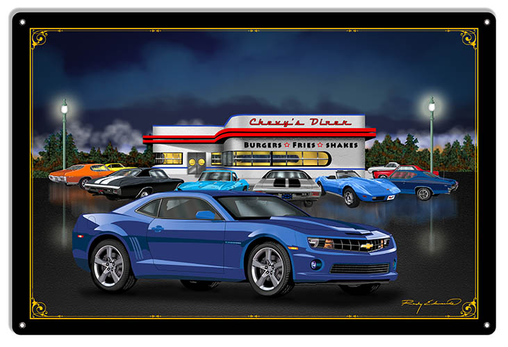 Chevys Diner Blue Hot Rod 16×24
