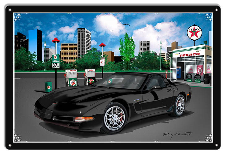 Texaco Corvette Black Vintage Style Metal Sign 18 × 30