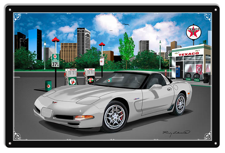 Texaco Corvette White Vintage Style Metal Sign 16 × 24