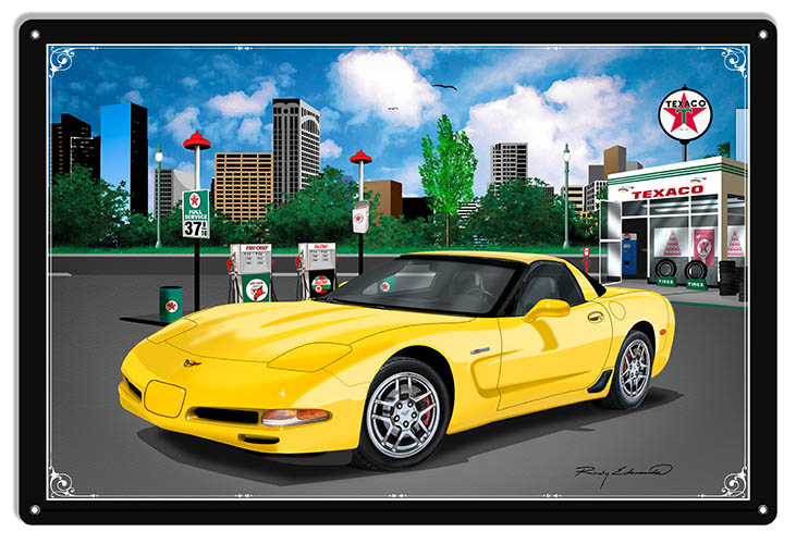 Texaco Corvette Yellow Vintage Style Metal Sign 16 × 24