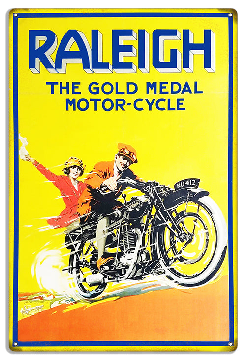 Raleigh Motorcycle Vintage Style Metal Sign 16 × 24