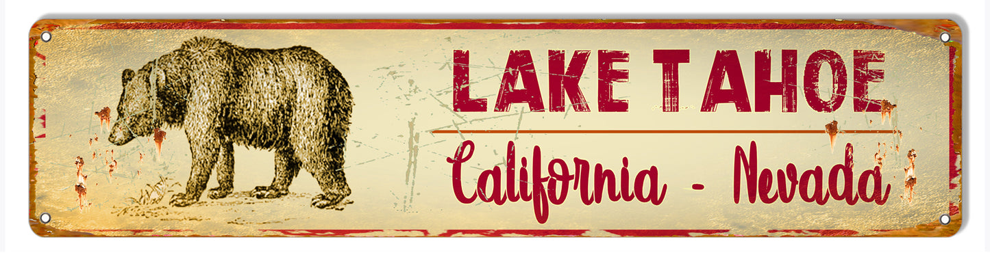 Lake Tahoe California Nevada Street Vintage Style Metal Sign 4 x 18