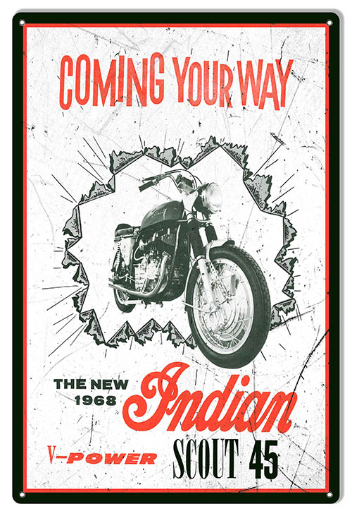 1968 Indian Scout 45 Motorcycle 12×18