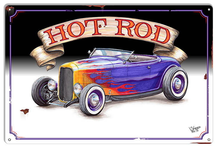 Blue Hot Rod With Flames Shannon Watts 12×18