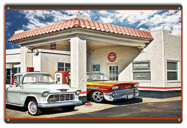 Classic Chevys Hot Rod At Service Station 12×18