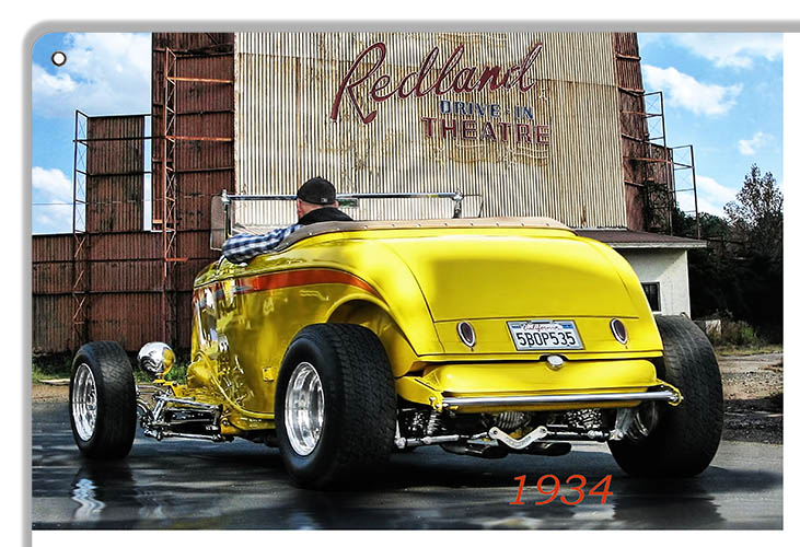 1934 Yellow Roadster In Redlands Calif 12×18
